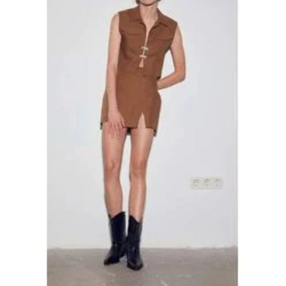 NWT In the mood for love top Womens small Mandy Sleeveless brown linen jewel